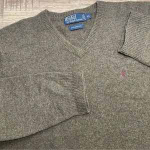 Polo‎ Ralph Lauren Pullover V Neck 100% Lambs Wool Sweater Green Men XL Pony EUC
